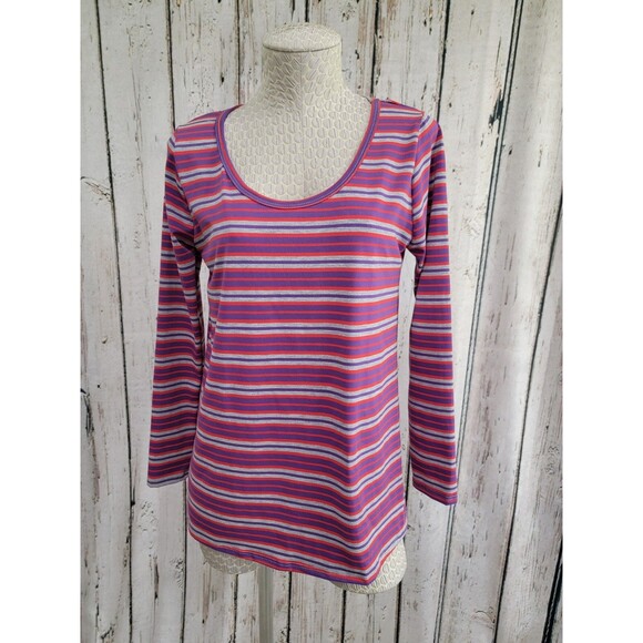 ALK Women's Small Lularoe Lynnae Striped Hi-Lo Long Sleeve T-Shirt Shirt Top NEW - Picture 1 of 8